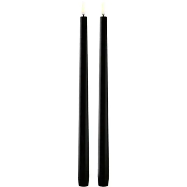 Uyuni Diner LED kaars , zwart 32cm - LED slim taper candle, Plain black Smooth, 2-pack, 2,3x32 cm - 2 kaarsen van 32cm in 1 verpakking