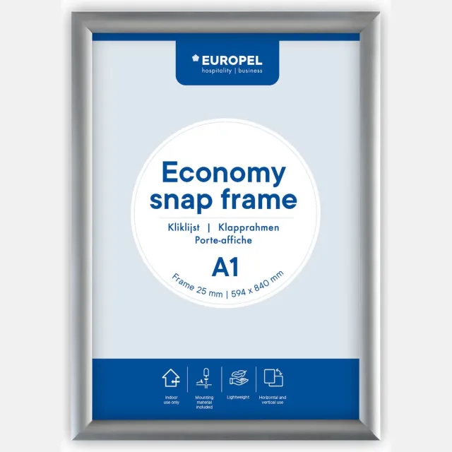 Europel Economy Kliklijst – Posterlijst – A1 –59,4 x 84 cm – 25mm – Aluminium – Zilver