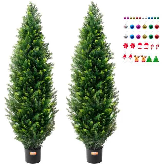 Vevor Set van 2 kunstceder vormsnoei kunstplanten PE Cipres 152,4 cm Groen