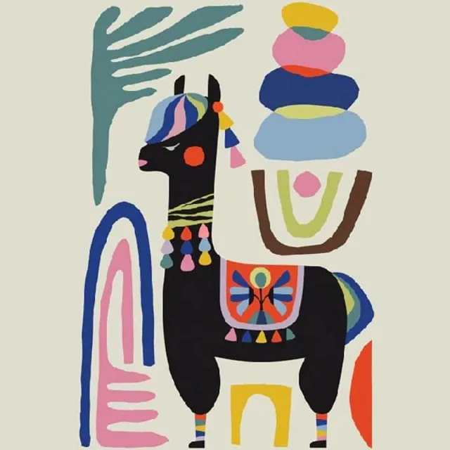 Allernieuwste Canvas Schilderij Lama Minimalistisch - Poster - Kunst - Dieren - 50 x 70 cm - Kleur multicolor