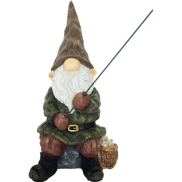 True to Nature Tuinkabouter beeld - visser met hengel - tuindecoratie en versiering - 25 cm - polyresin en kunststof Multi