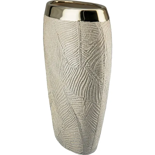 Gilde handwerk Gilde Cascade Keramische Vaas – Wit/Zilver – Ovaal – 27 x 20 cm