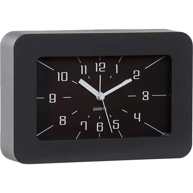 Item International Items Wekker/alarmklok Lausanne - zwart - kunststof - 18 x 12 cm - met snooze knop - batterij voeding