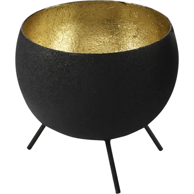 dekoratief Theelichthouder op pootjes, zwart/goud, metaal, 10x10x10cm | A248289