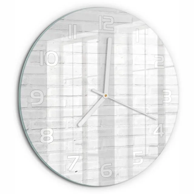 TULUP Wandklok - Bakstenen muur Wandklok Glas Decoratie - fi30 cm - Wit Gekleurde Glazen Klok - Witte handen - Ronde Klok - Klok Glas Met Opdruk - Moderne Wandklok Glas