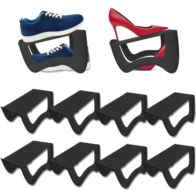NAIZY 10 Stuks PP Schoenhouder Set 25x14,5x14cm Antislip Schoensleuven Stapelbaar Schoenorganizer Ruimtebesparend Schoenstapels Dubbellaags Schoenrekken Voor Voordeur, Gang, Slaapkamer (Zwart) NAIZY