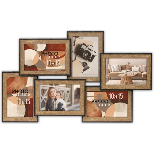 Zep Houten Multi Fotolijst Lubecca Zwart / Bruin voor foto formaat 6x 10x15 cm (52x32 cm)