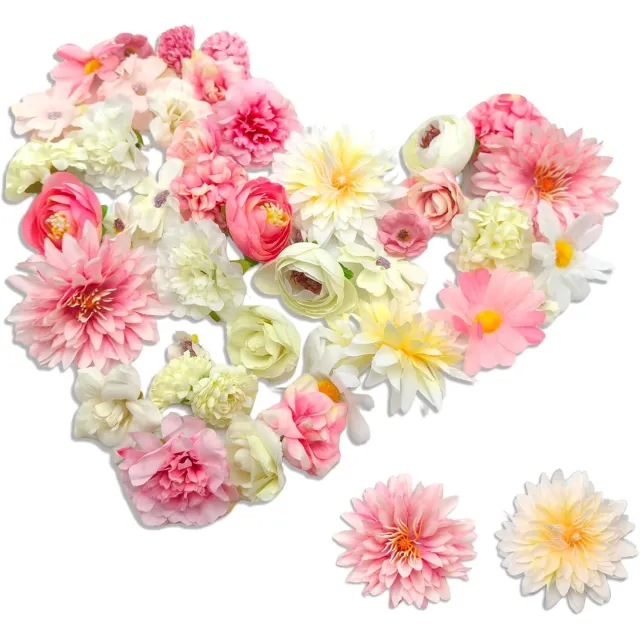 Famanu Kunstbloemen 42 stuks kunstbloemhoofden taartdecoraties bloemen mix kleine nepbloemhoofden zijden bloemen voor knutselen doe het zelf bruiloft feest scrapbooking woondecoratie rood