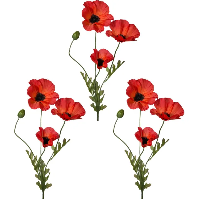 Viv! Home Luxuries Klaproos - 3 stuks - zijden bloem - rood - 63cm