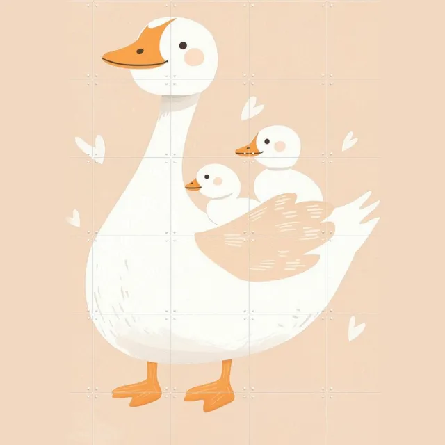 IXXI Goosemommy, Treechild & Various - 100 x 140 cm - Grote wanddecoratie en posters - Fantasierijk, Cartoonesk, Speels, Illustraties, Babykamer Beige / Wit