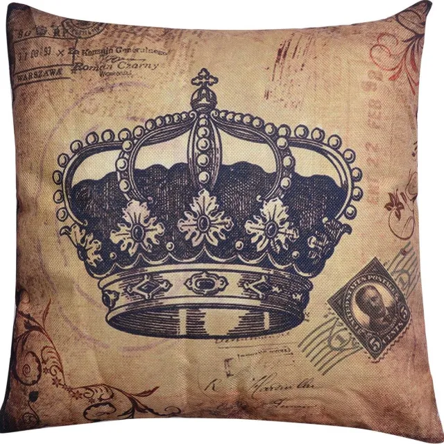 Clayre & Eef Sierkussen 43x43 cm Bruin Zwart Synthetisch Vierkant Kroon Kussenhoes met Kussenvulling
