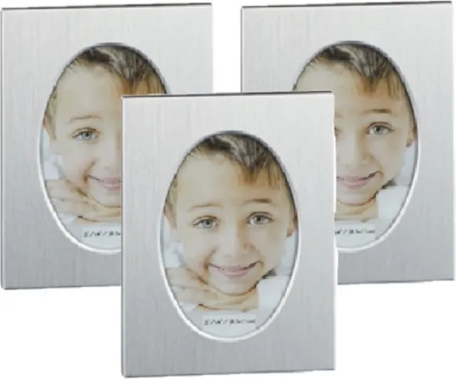 Cepewa Set van 3x stuks aluminium fotolijst zilver ovaal geschikt voor een foto van 5,5 x 8 cm - Fotolijstjes