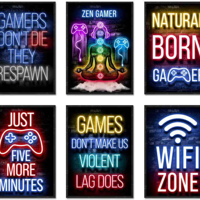 Unyqoos Unieke Gaming Wanddecoratie Set van 6 Stuks voor de Ultieme Sfeer in Je Gamekamer blauw