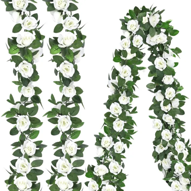 Bwecuy 4 stuks kunstrozenrank – 220 cm per tak – Kunstbloem slinger – Voor bruiloft, thuis, tuin & feest – Wit