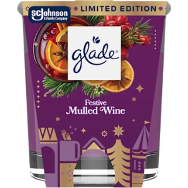 Kerst Geurkaars in Glas - Festive Mulled Wine - Glade | 1x 112g - Wintergeur Kaars in Glas - Brandduur: tot 30 uur