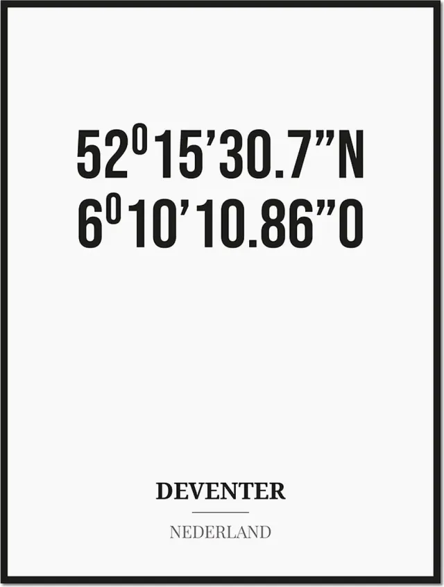 Studio216 Poster/kaart DEVENTER met coördinaten zwart, wit