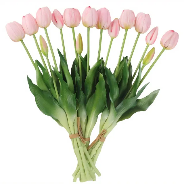 Mrilary Real Touch Tulips - Ligth Pink - Real Touch Tulpen - Licht Roze - Tulpen - Kunstbloemen - Kunst Tulpen - Kunst Boeket - Tulp - 40 CM - Zijden Bloemen - Latex Bloem - Bruiloft - Voorjaar - Lente Roze - 40cm