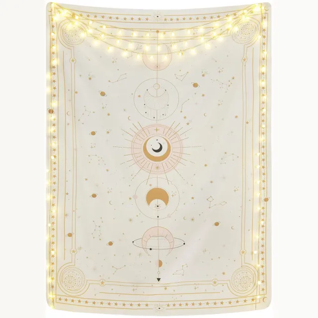 Ibenzoa Astrale Wanddecoratie: Sterrenhemel, Tarot & Retro Astrologie – 210 x 150 cm Beige