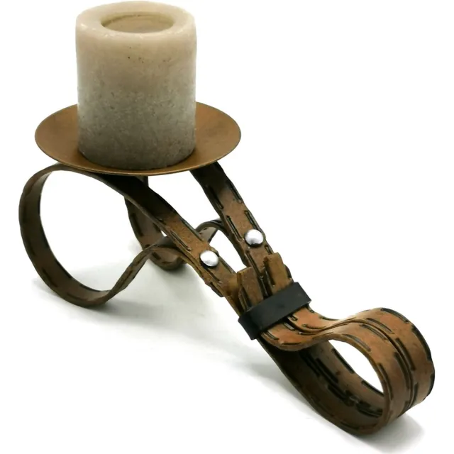 Boutique Trukado Industriële IJzeren Kandelaar "Leren Riem" - (lxbxh) ca. 28cm x 12,5cm x 10,5cm roestbruin
