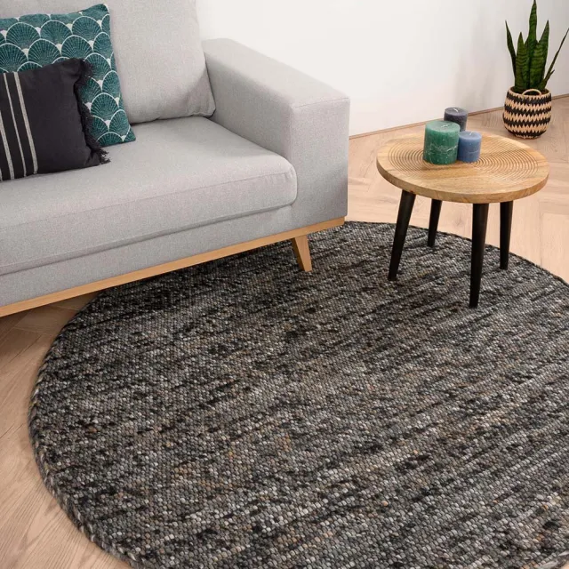 Nordic Weavers Rond wollen vloerkleed - Lett grijs/bruin 160