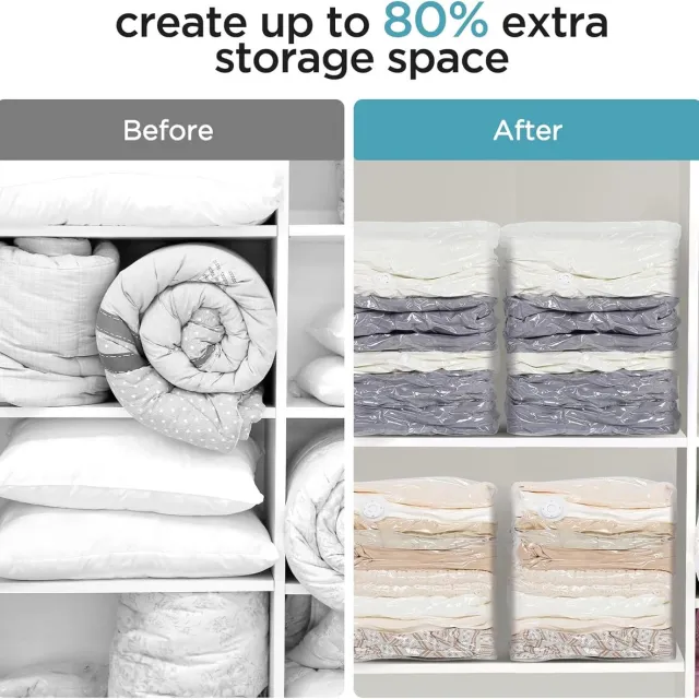 Famanu Vacuümzakken voor kleding 4 stuks 2 x groot (100 x 80 x 38 cm) + 2 kleine (70 x 50 x 30 cm) gereedschapsvrij design Transparant