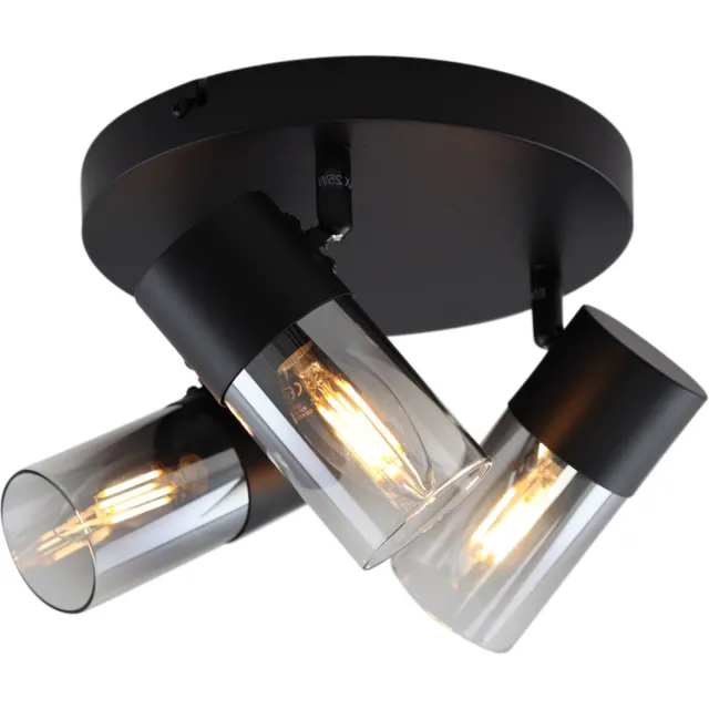 Olucia HUY - Plafondlamp - Zwart / Grijs - 3L - Vorm: Rond
