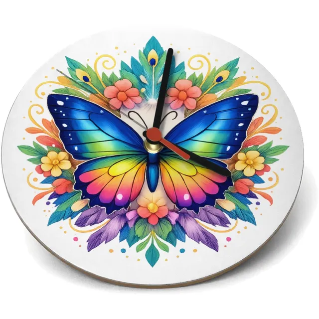 Mr Cadeautjes Klok rond Ø 19 - design Een trotse vlinder in een cirkel van grote, decoratieve vleu | cadeau Wit
