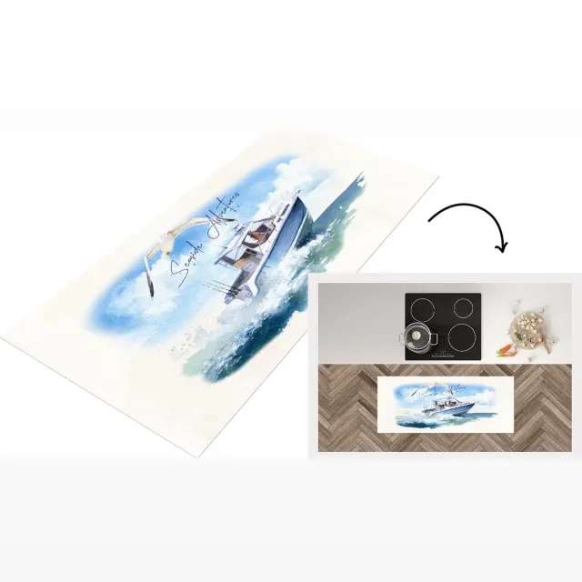KitchenYeah Keukenloper - Loper keuken - Boot - Vogel - Zee - Keukenloper vinyl Multicolor