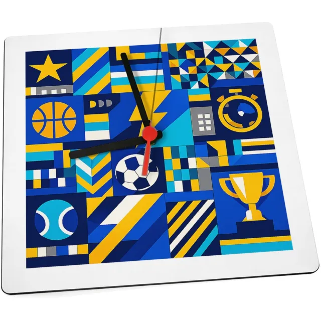Mr Cadeautjes Klok 19 x 19 - design Een sportieve patchworkprint met kleine iconische vormen zoa | cadeau Wit