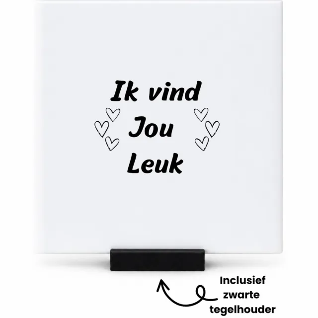 Hacebo Ik vind jou leuk tegeltje met tegelhouder - Liefde - Vriend of vriendin - tegeltjes met tekst - Liefde - Leuke kado voor je vriend om te geven - Relatie - spreuktegels - 10.8x10.8 CM Wit