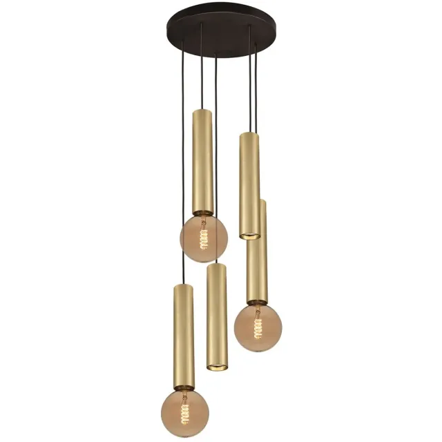 Fantasia Taboro hanglamp 5-lichts, 2x GU10 + 3x E27 (excl.), zwart met geborsteld goud, aluminium zwart + geborsteld goud