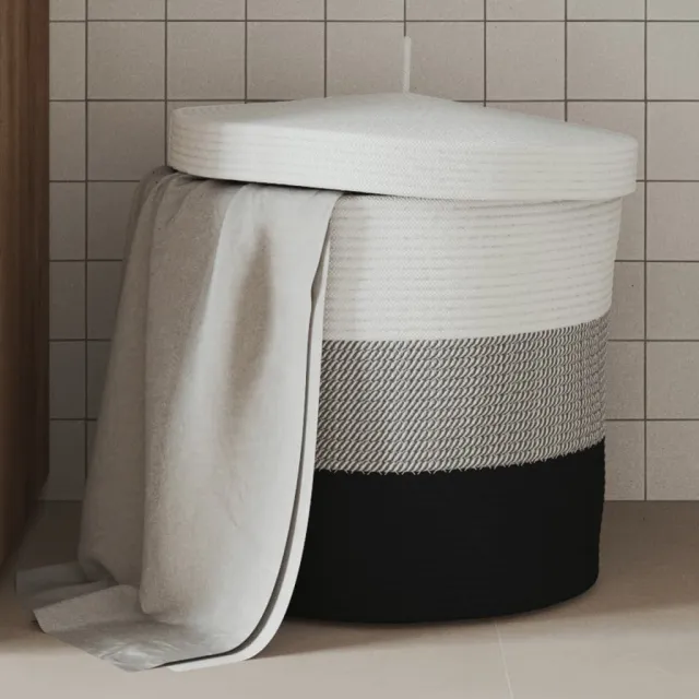 vidaXL Opbergmand met deksel Ø 40x35 cm katoen wit en zwart Meerkleurig