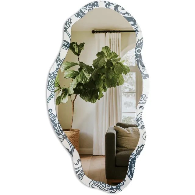TULUP Elegante Ornamenten Spiegel - Grijs Strakke Rechthoekige Spiegel - Organische Spiegel - Woonkamer - Boho - 45x90 cm - Totale afmeting 52x97 cm Elegante Ornamenten, Grijs