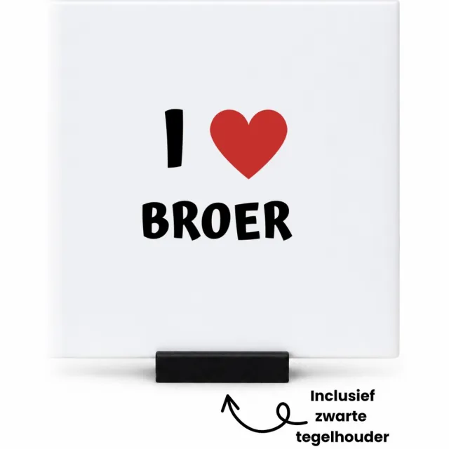 Hacebo I love broer tegeltje met tegelhouder - Broer - de liefste broer - tegeltjes met tekst - verjaardag - cadeautje voor broer - broer artikelen - kado - geschenk - spreuktegels - 10.8x10.8 CM Wit