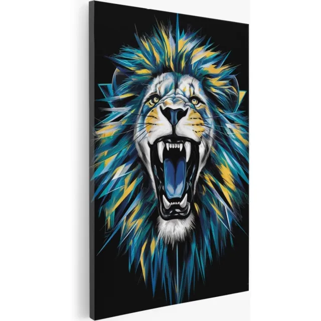Saammp Canvas Schilderij - Blauw - Leeuw - Abstract - Dieren - 80x120 - Foto op canvas - Wanddecoratie - Muurdecoratie Woonkamer - Slaapkamer decoratie - Canvas Print Multicolor