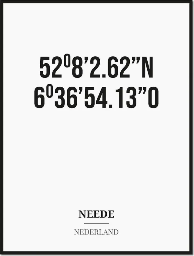 Studio216 Poster/kaart NEEDE met coördinaten zwart, wit