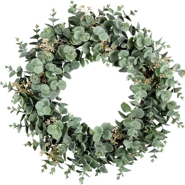 Flourify Eucalyptus kranshangplant: Kunstplanten - kunstplant - hangplant kunstplanten - hangplant voor binnen - kunstbloemen - kunstplanten voor binnen - kunst hangplant - nep planten – Grijs/groen
