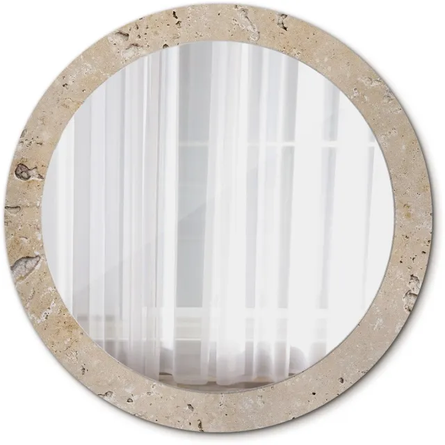 TULUP Spiegel - Ronde Spiegel - Spiegel op gehard Glas - Steenimitatie - Diameter: 80 cm - Decoratieve spiegel met patroon - Spiegel voor elke ruimte - Beige - Luxe Spiegel - Eigеntijds Spiegel - Top Kwaliteit Beige Steenimitatie