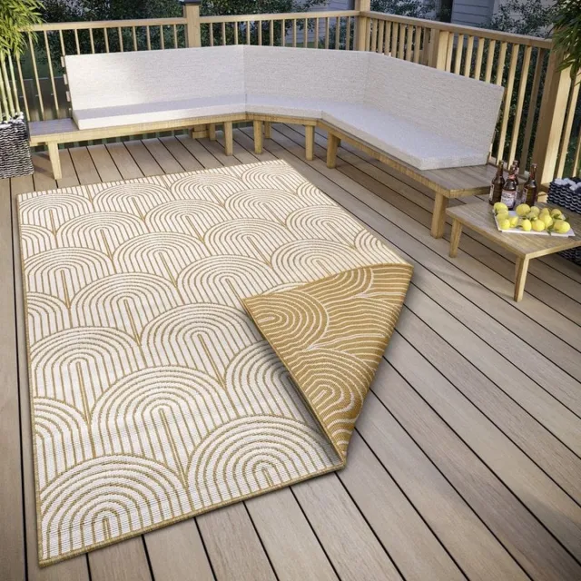 flycarpets Laagpolig Binnen & Buitenkleed Omkeerbaar vloerkleed - Pangli - Oker - 160x230 cm Geel