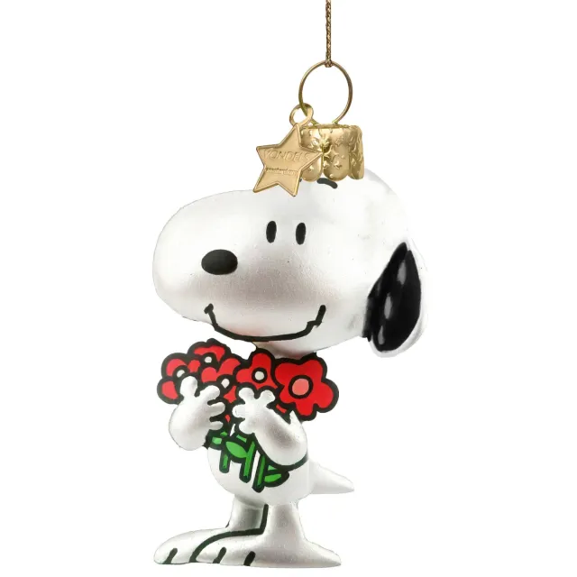 Vondels kerstornament Snoopy met bloemen rood