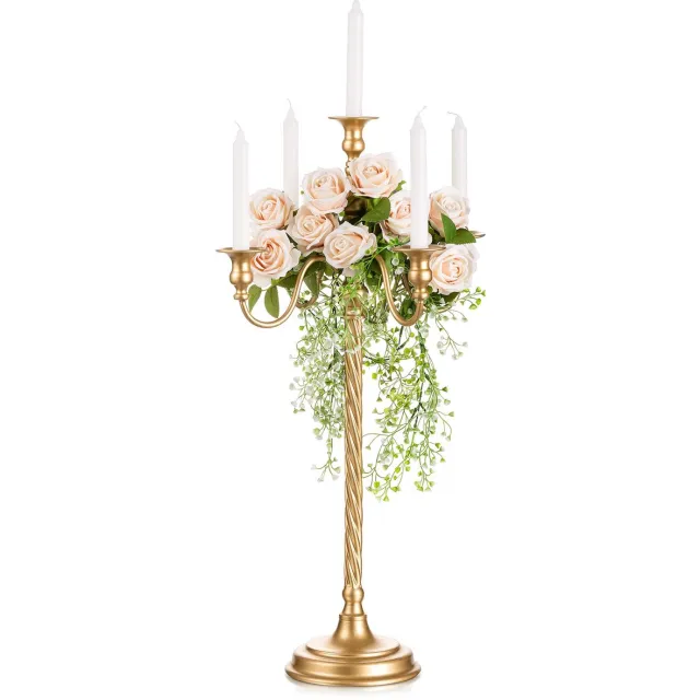 Unyqoos Elegante goudkleurige kandelaar voor sfeervolle tafeldecoratie en interieur, goud, 71*17,5 cm