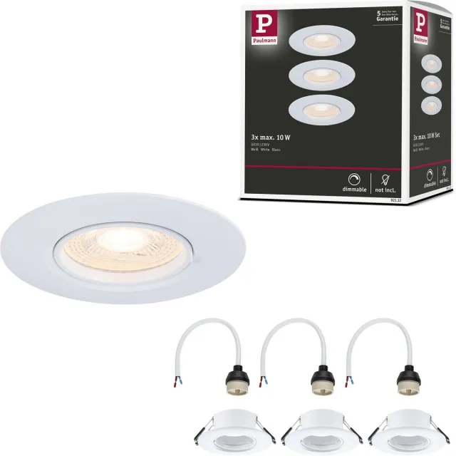 Paulmann Inbouwlamp Set van 3 star rond 90 mm GU10 max. 3x10W 230V dimbaar Wit