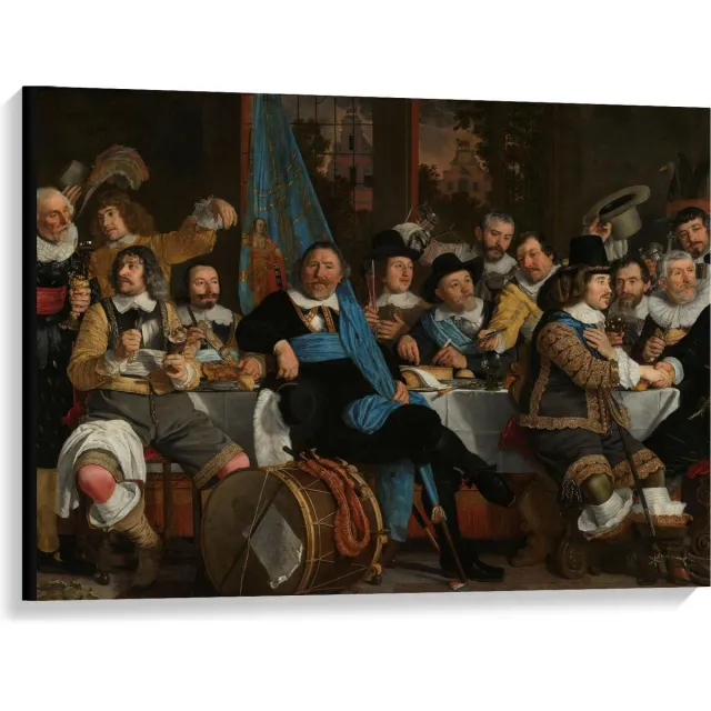 KuijsFotoprint Canvas - Oude Meesters - Maaltijd, Vrede van Munster, Bartholomeus v der Helst - 100x75cm Foto op Canvas Schilderij (Wanddecoratie op Canvas) Rood
