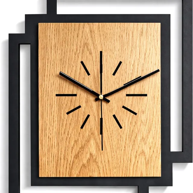 Ornament Handgemaakte Grote Houten Wandklok – Modern Minimalistisch Design, Rechthoekig Verticaal, Geruisloos, Zonder Tikkend Geluid – Voor Woonkamer, Slaapkamer, Keuken – Unieke Wanddecoratie, Industrieel Design & Stil Uurwerk, zwart en hout zwart - gouden eik
