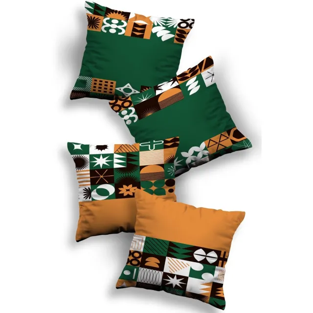 Ottoson Sierkussens set 4 stuks - INCLUSIEF BINNENKUSSENS 45x45 cm - groen - zwart - wit - dubbelzijdig bedrukt - kussensloop - kussens woonkamer - kussenhoes oranje