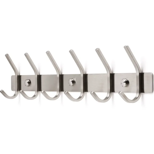 TOJ 12 Haaks Wandkapstok – 46cm - Muur / Wand Kapstok - Hangende Design Muurkapstok - Handdoekrek - RVS - Zilver