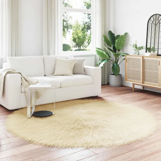 vidaXL Tapijt van imitatie TAFALLA Crèmekleurig Ø 160 cm Polyester, foto 2