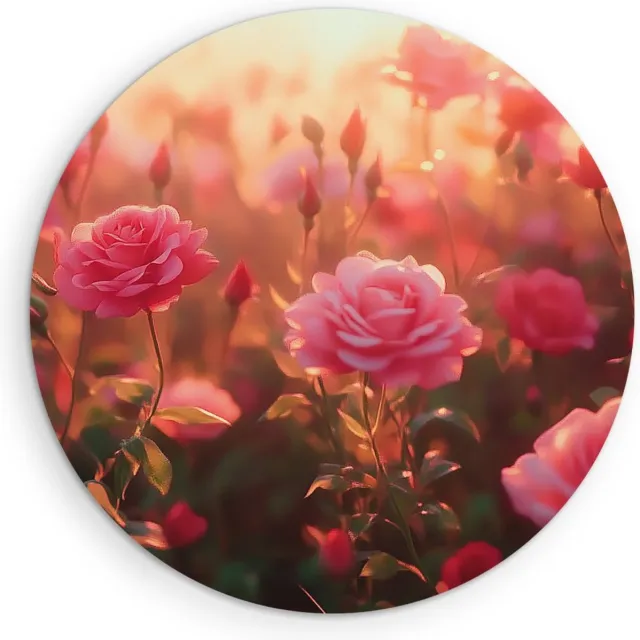 Saammp Forex Muurcirkel - Rozenveld bij Zonsopkomst - Natuur - Landschap - Ø 70 - Wandcirkel - Wanddecoratie Cirkel - Muurdecoratie Woonkamer - Kantoor Decoratie