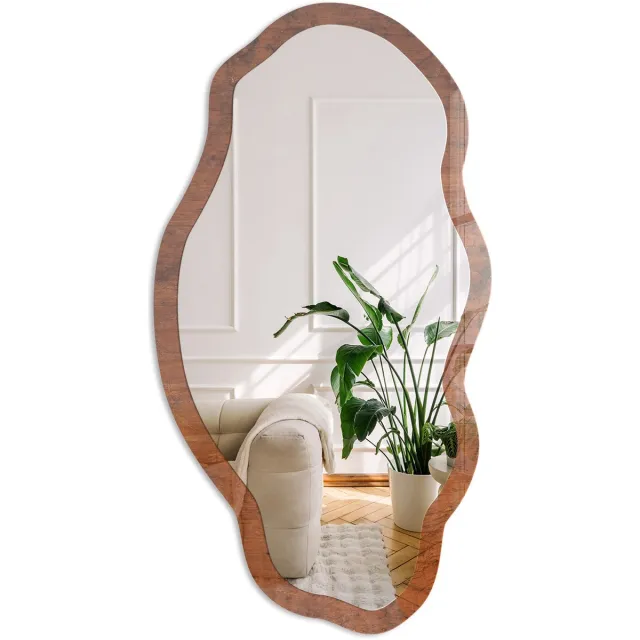 Coloray Houten Constructie Spiegel - Bruin Rechthoekige Spiegel Voor Interieur - Organische Spiegel - Woonkamer, Kantoor, Slaapkamer - Rustiek - 45x90 cm - Totale afmeting 52x97 cm Houten StructuurTextuur, Bruin