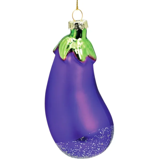G. Wurm Kersthanger Aubergine - 10cm - Eggplant Kerstbal - Grappige Kerstbal - Glas - Glazen Kerstbal - Kerstboomversiering Aubergine Paars